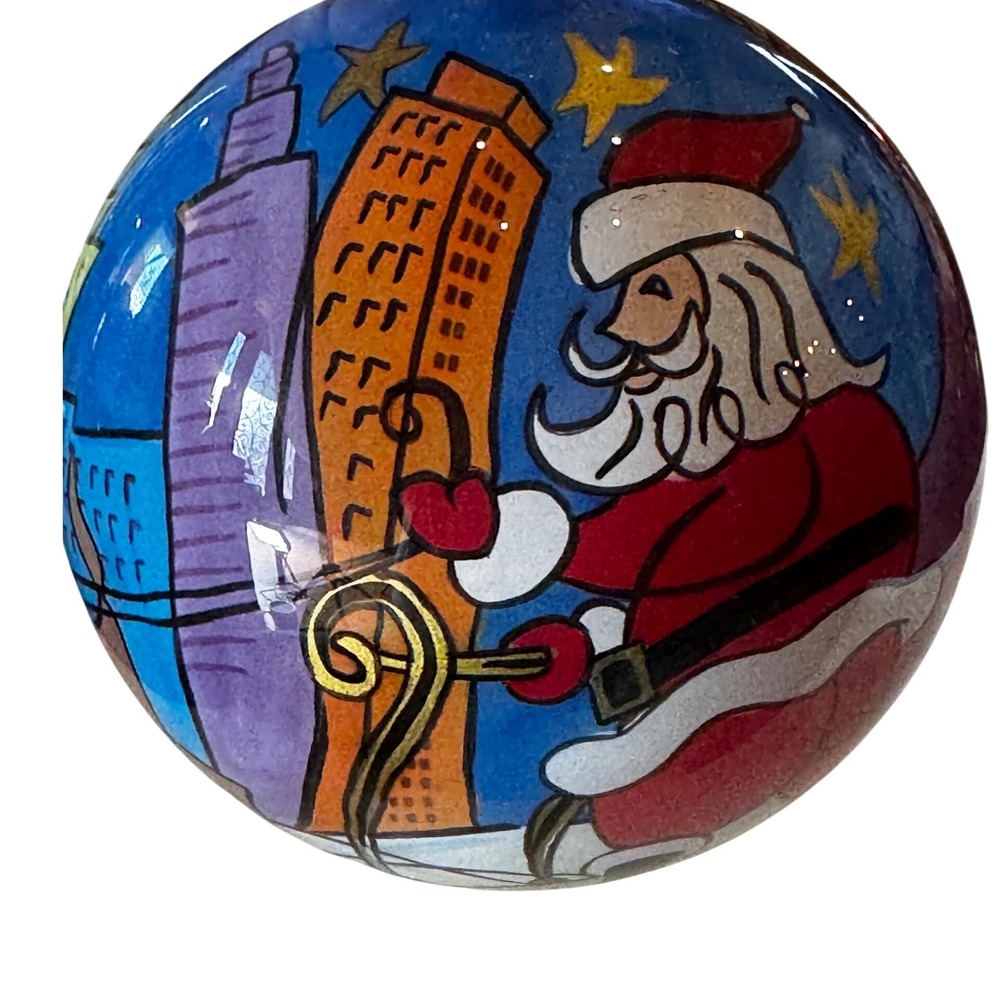 Hand‎ Painted Christmas Ornament Santa Claus Reindeer Cityscape 2006 Keepsake